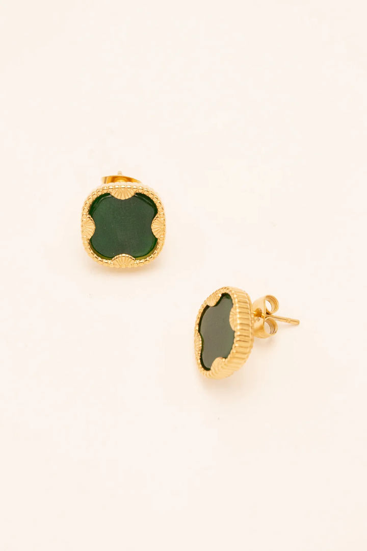 Green Agate Square Stud